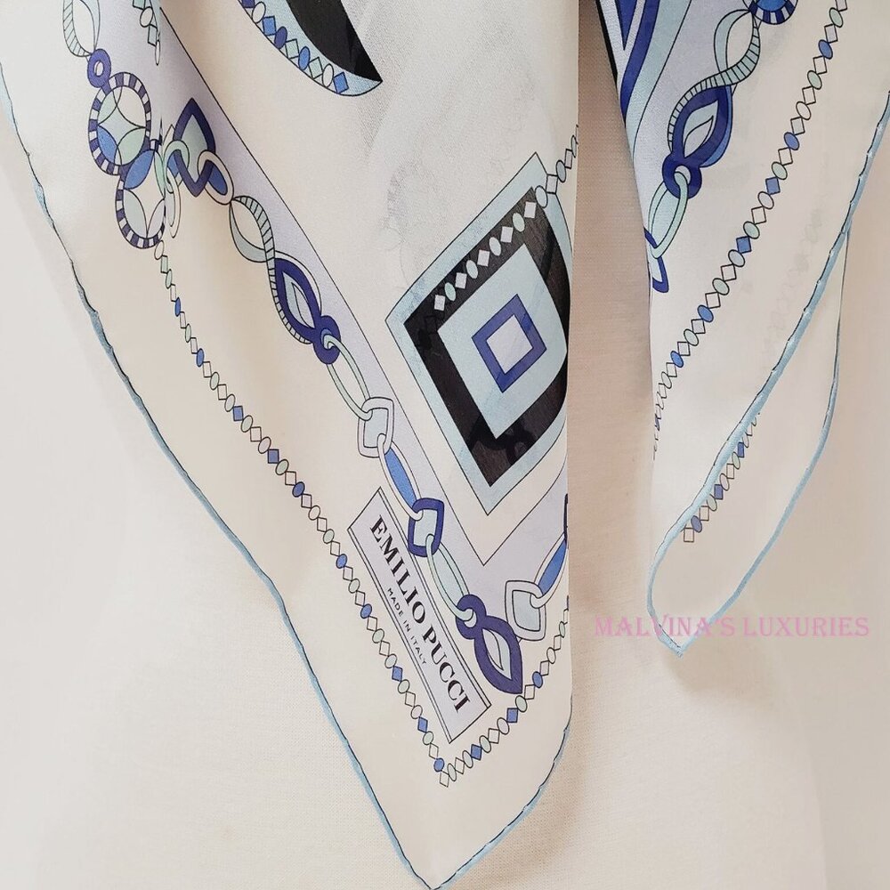 EMILIO PUCCI SCARF PRINT CHIFFON SILK SIGNATURE LOGO SQUARE SCARF 34" - Picture 8 of 9